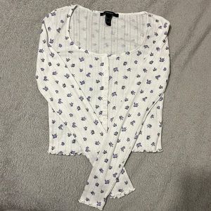 Flower Long Sleeve Crop Top Design